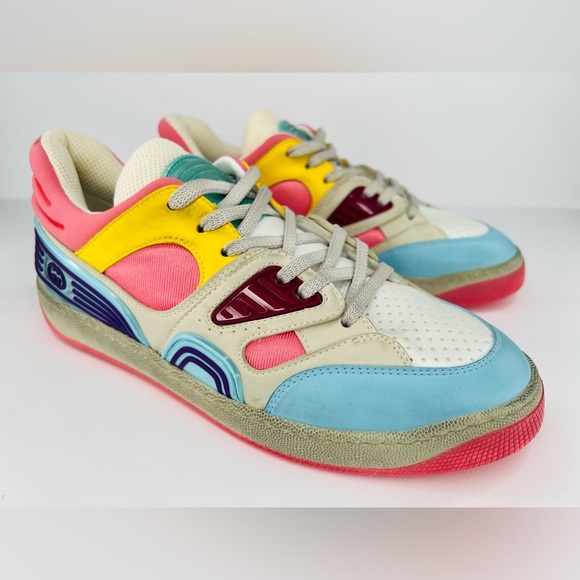 GUCCI Basket Low Top GG Demetra Vegan Distressed Basketball Sneakers EU 40.5 - Picture 12 of 12